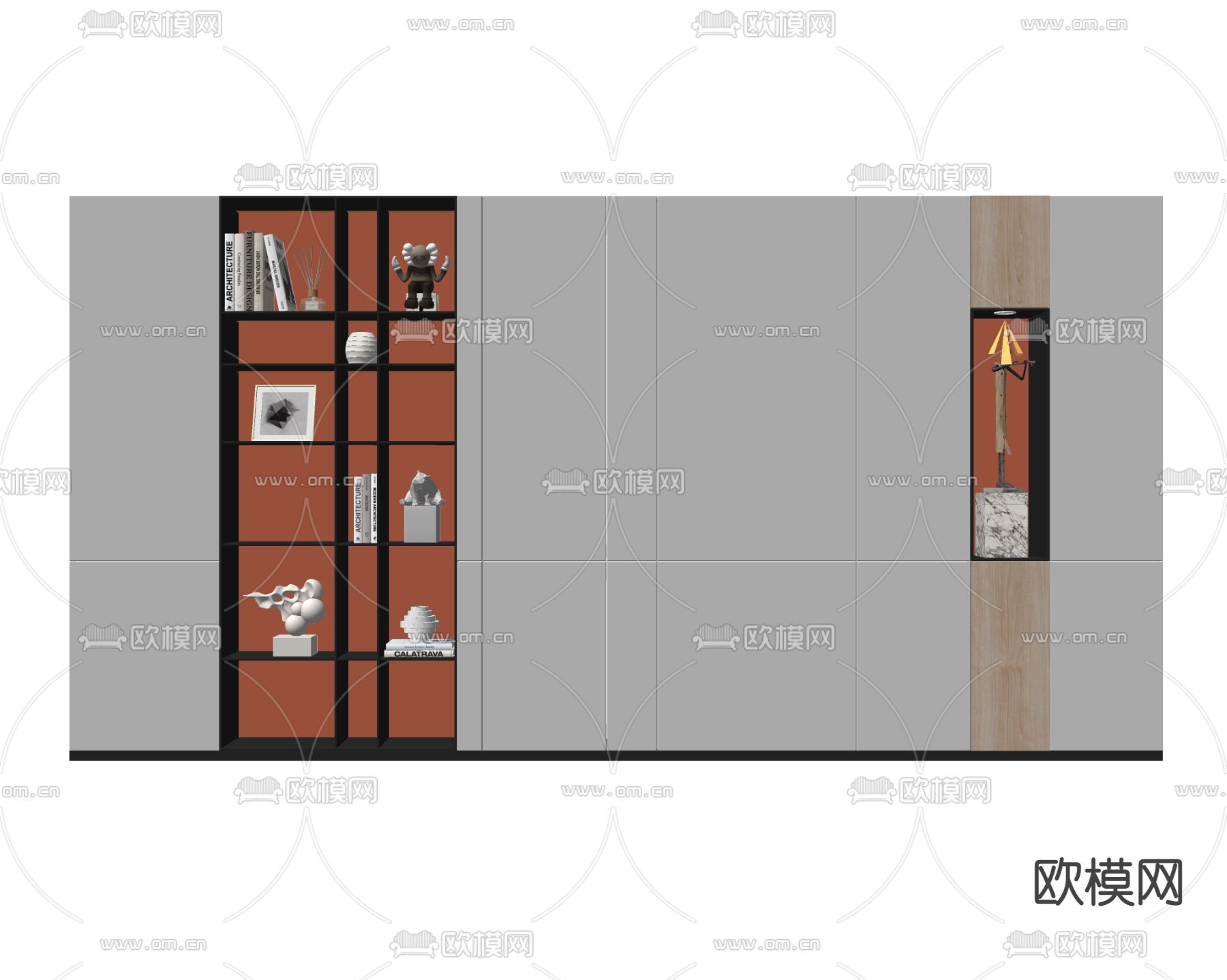 现代轻奢书柜书架su模型下载（渲染图2）