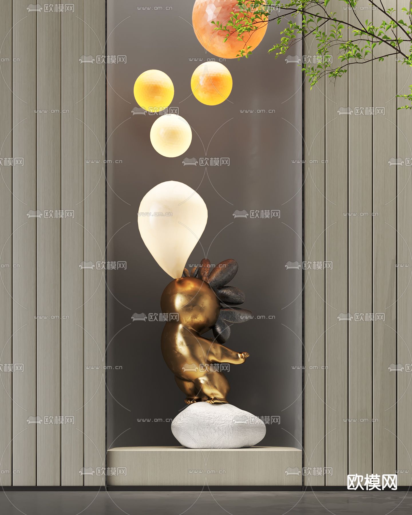 现代金属吹泡泡雕塑3d模型下载