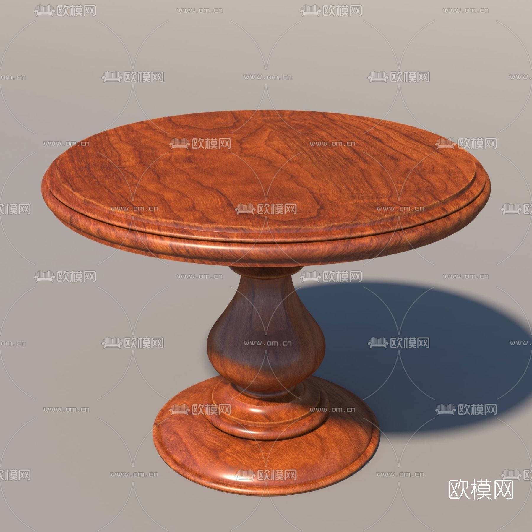 美式木质圆形餐桌免费3d模型下载