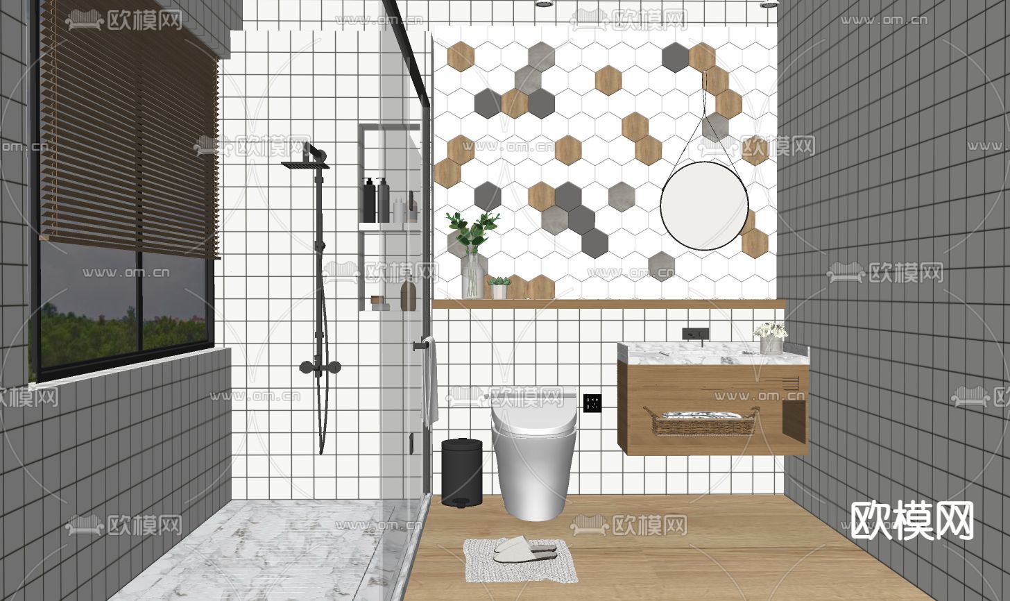 现代卫生间浴室su模型下载