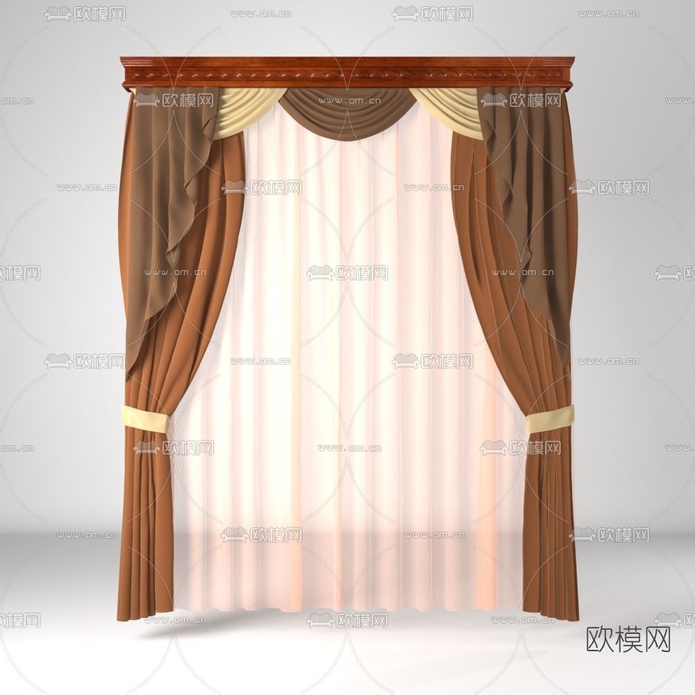 现代窗帘窗纱免费3d模型下载