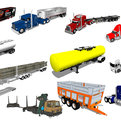  现代拖挂式卡车su模型 