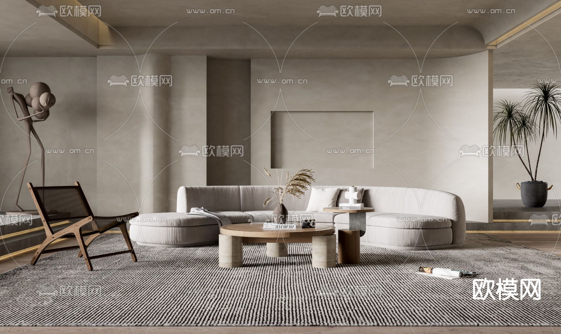 现代布艺弧形沙发组合3d模型下载