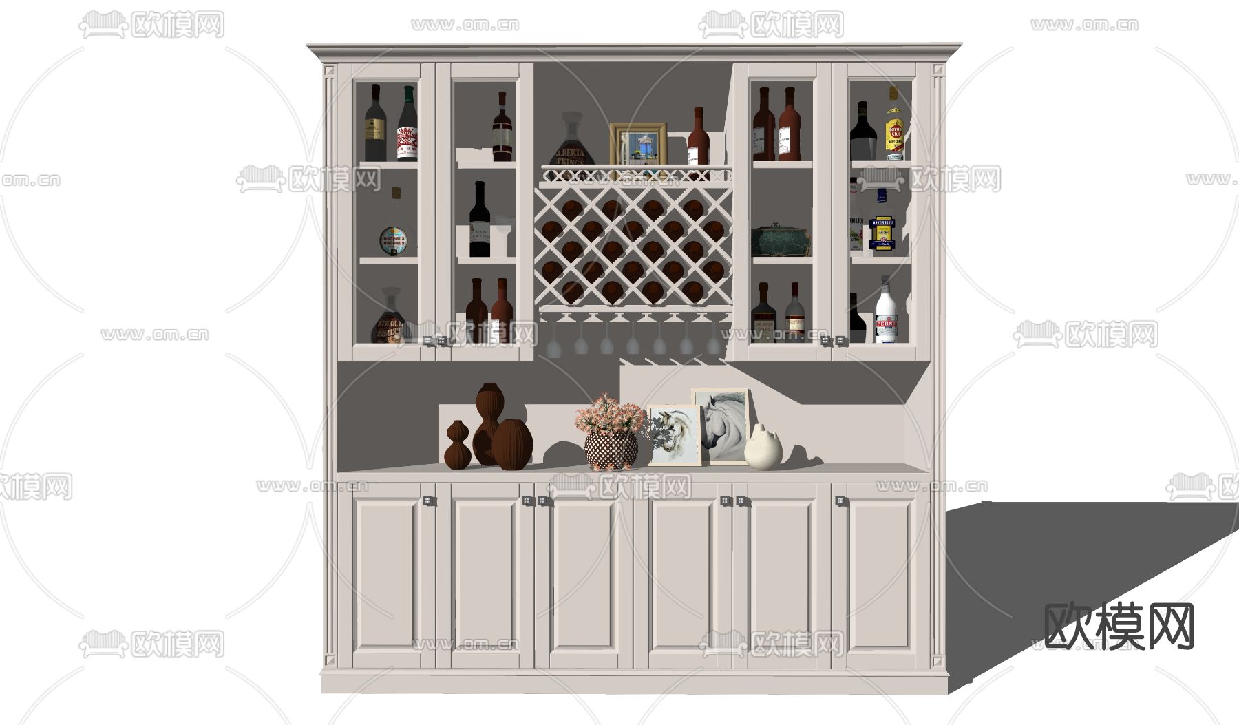 简欧实木酒柜su模型下载