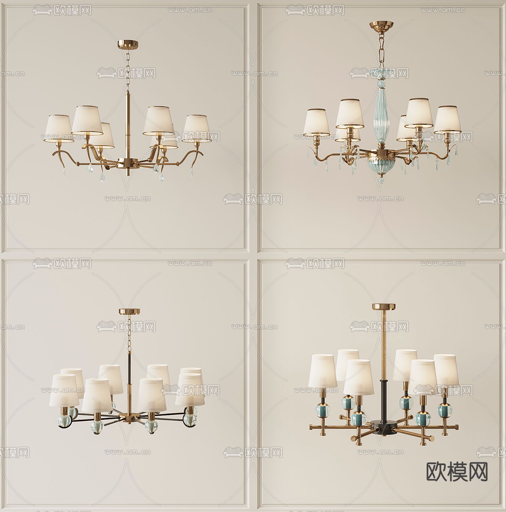 美式轻奢烛台吊灯3d模型下载