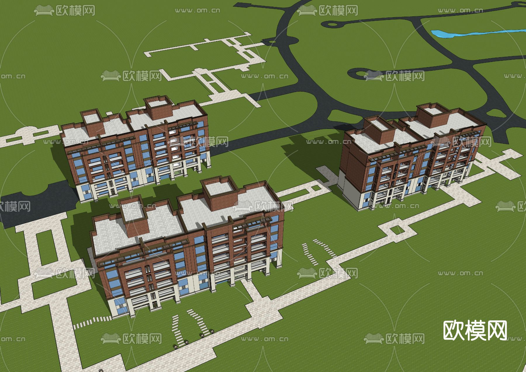 现代住宅小区外观su模型下载（渲染图3）