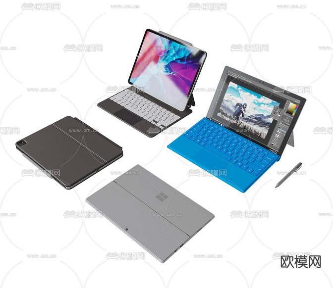 现代平板电脑3d模型下载