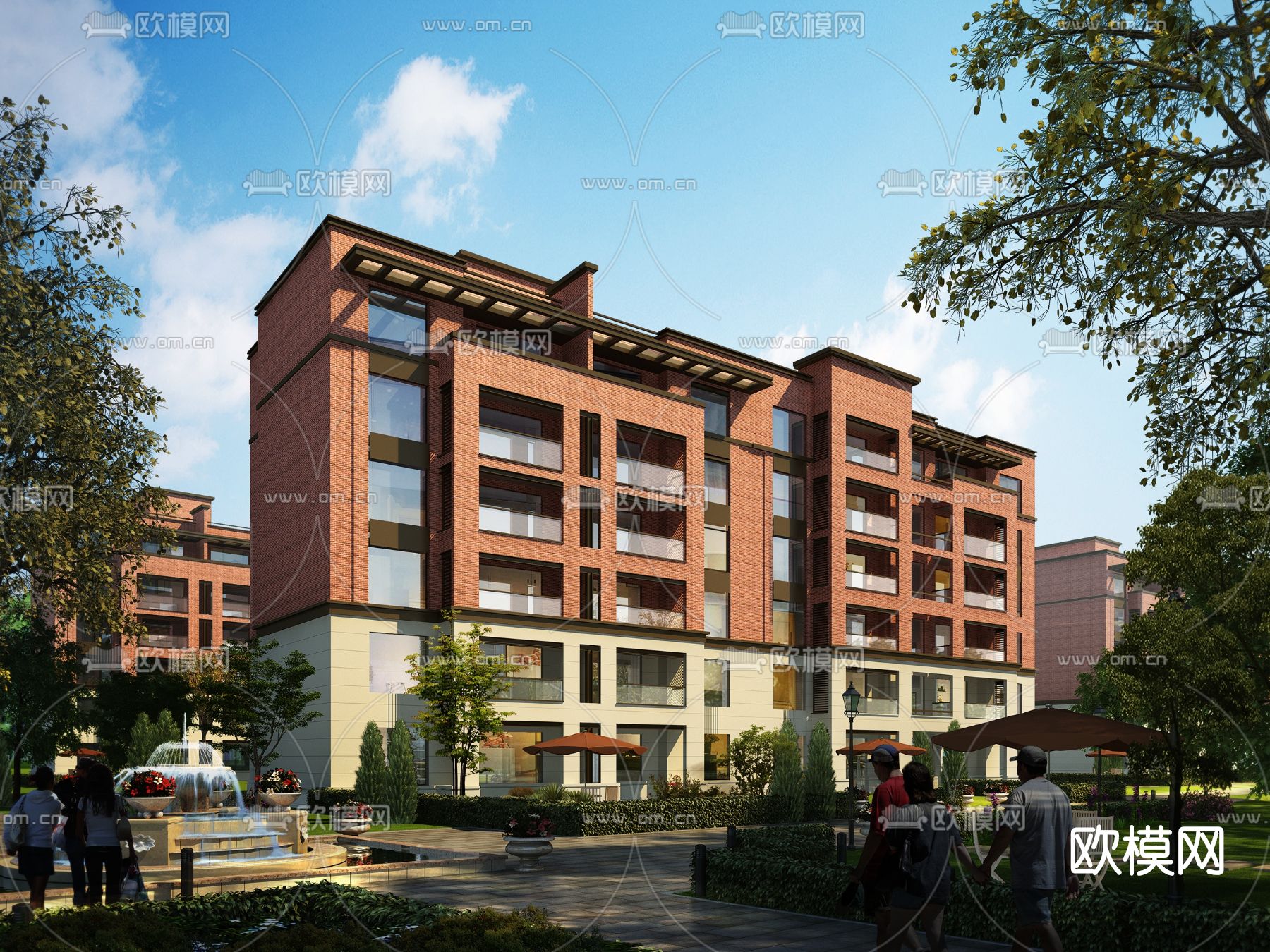 现代住宅小区外观su模型下载（渲染图1）