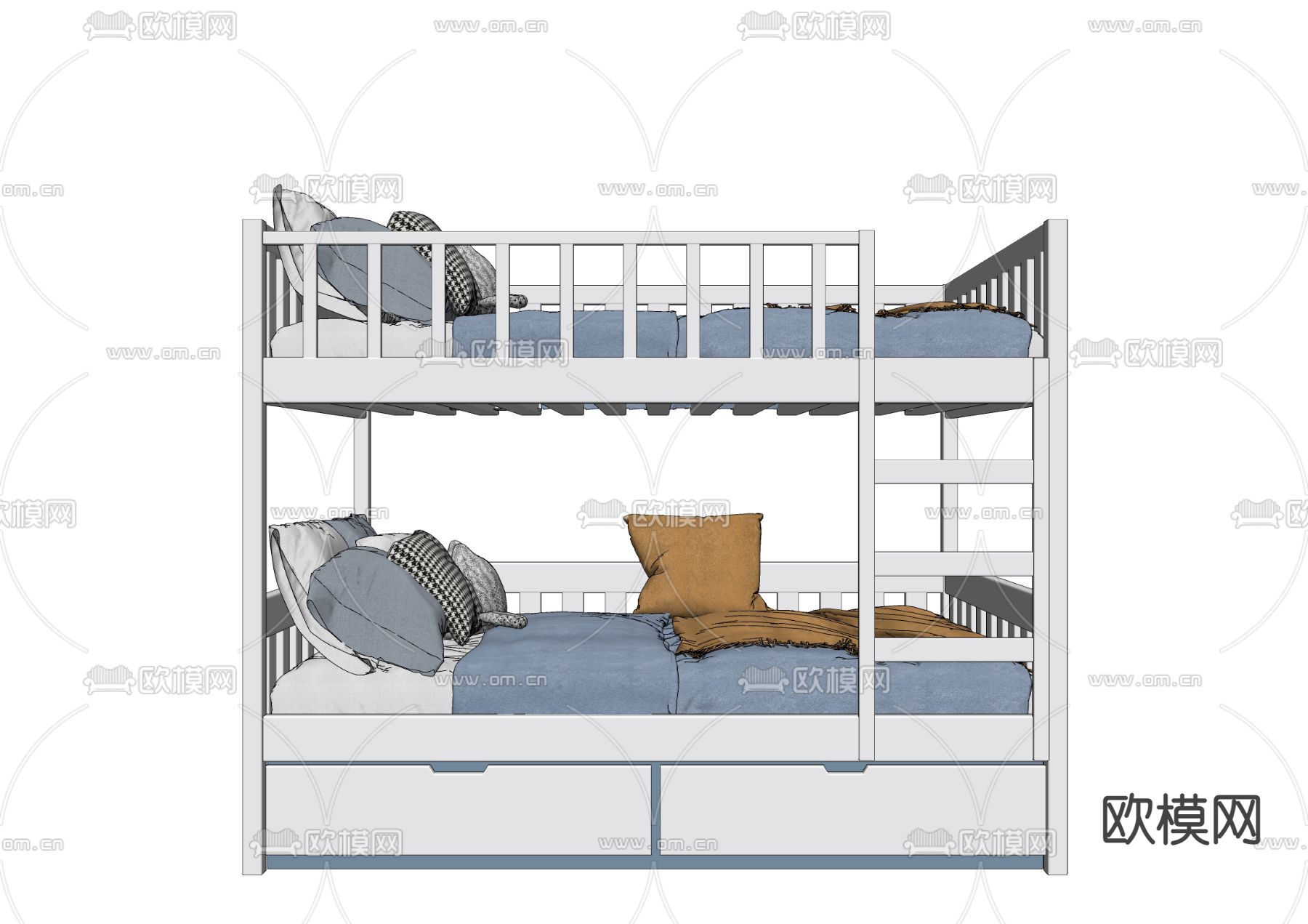 现代简约儿童高低床su模型下载