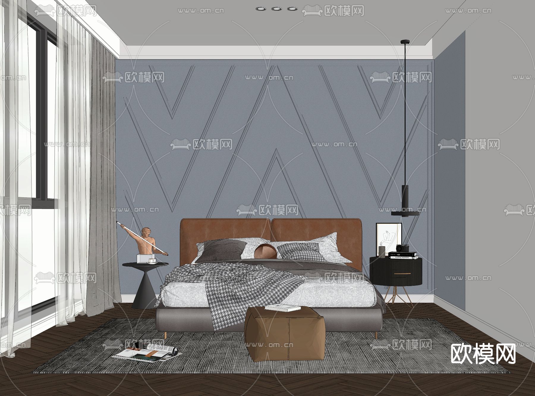 北欧卧室su模型下载（渲染图2）