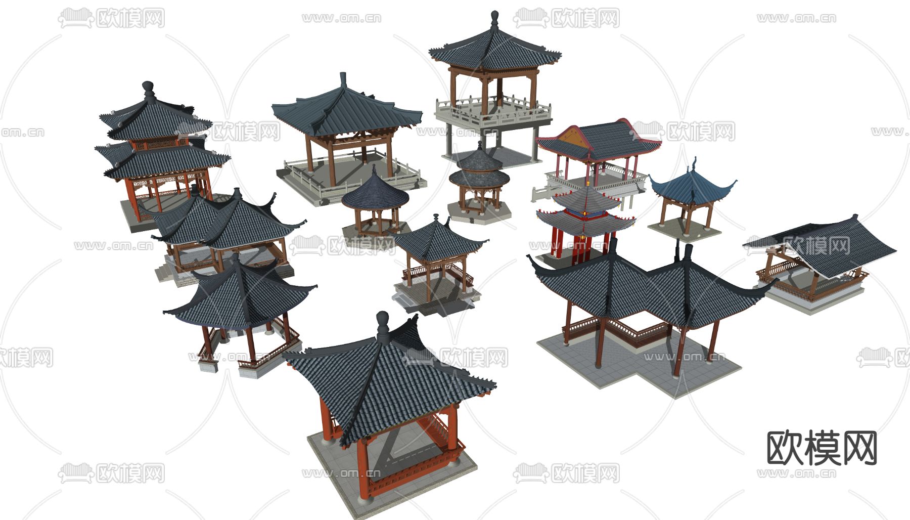 中式亭子古建亭子凉亭su模型下载