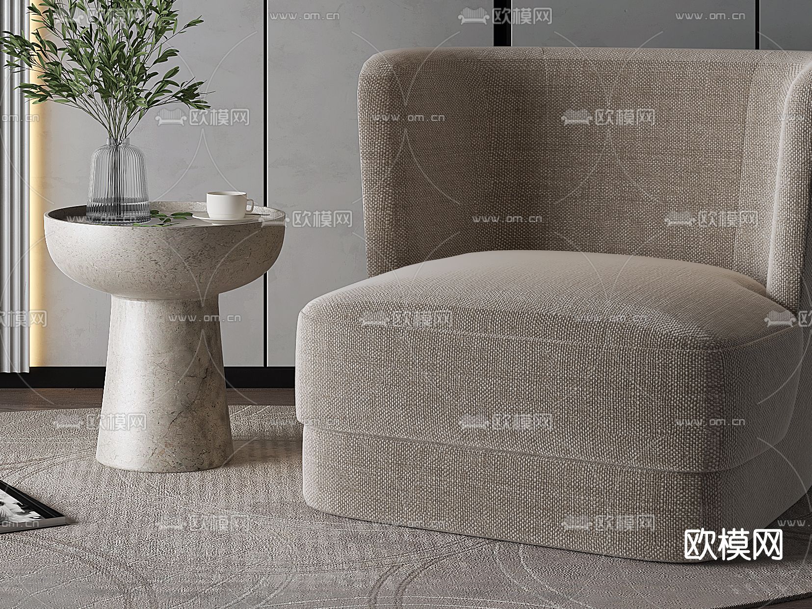 现代布艺单人沙发3d模型下载（渲染图2）