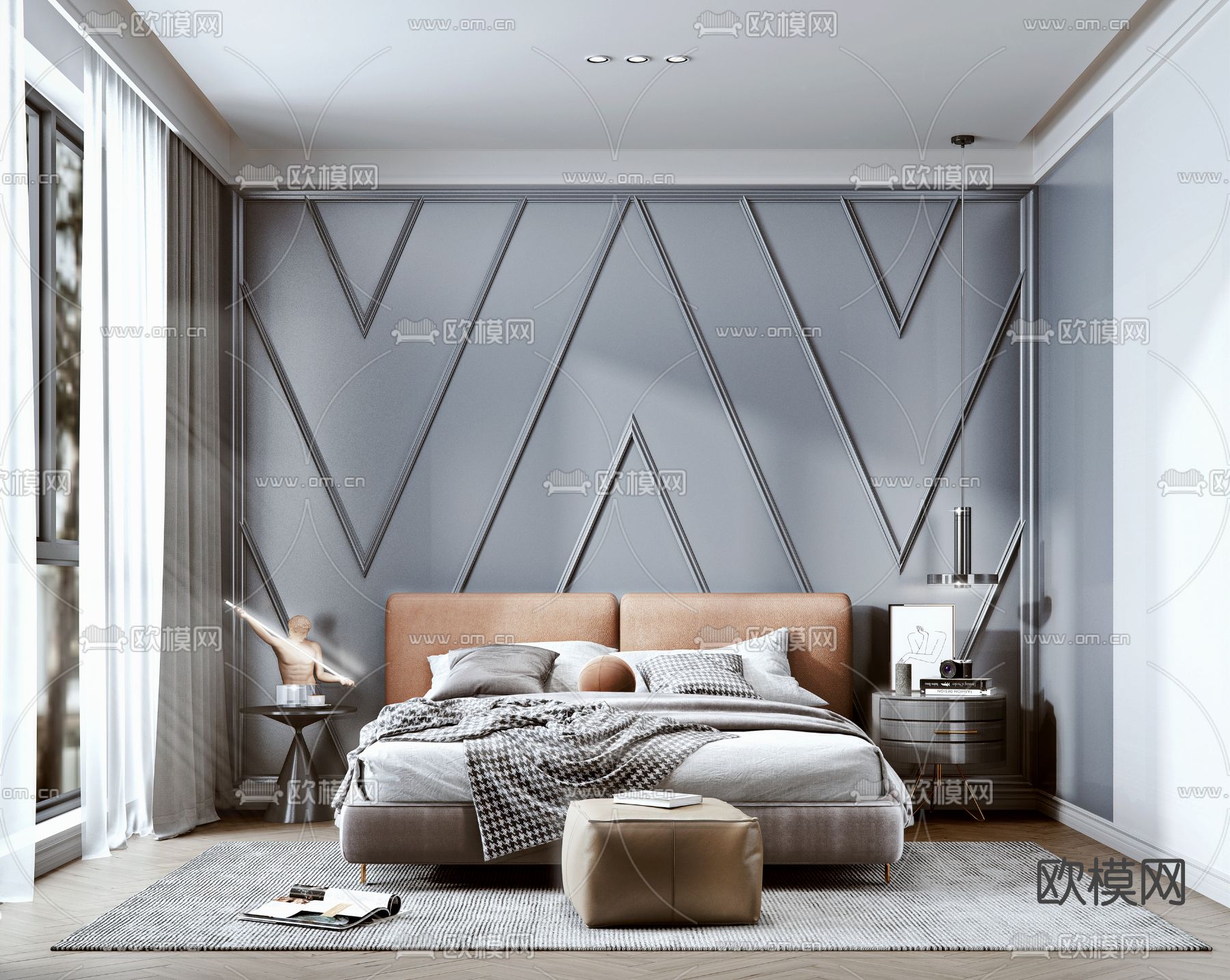 北欧卧室su模型下载（渲染图1）