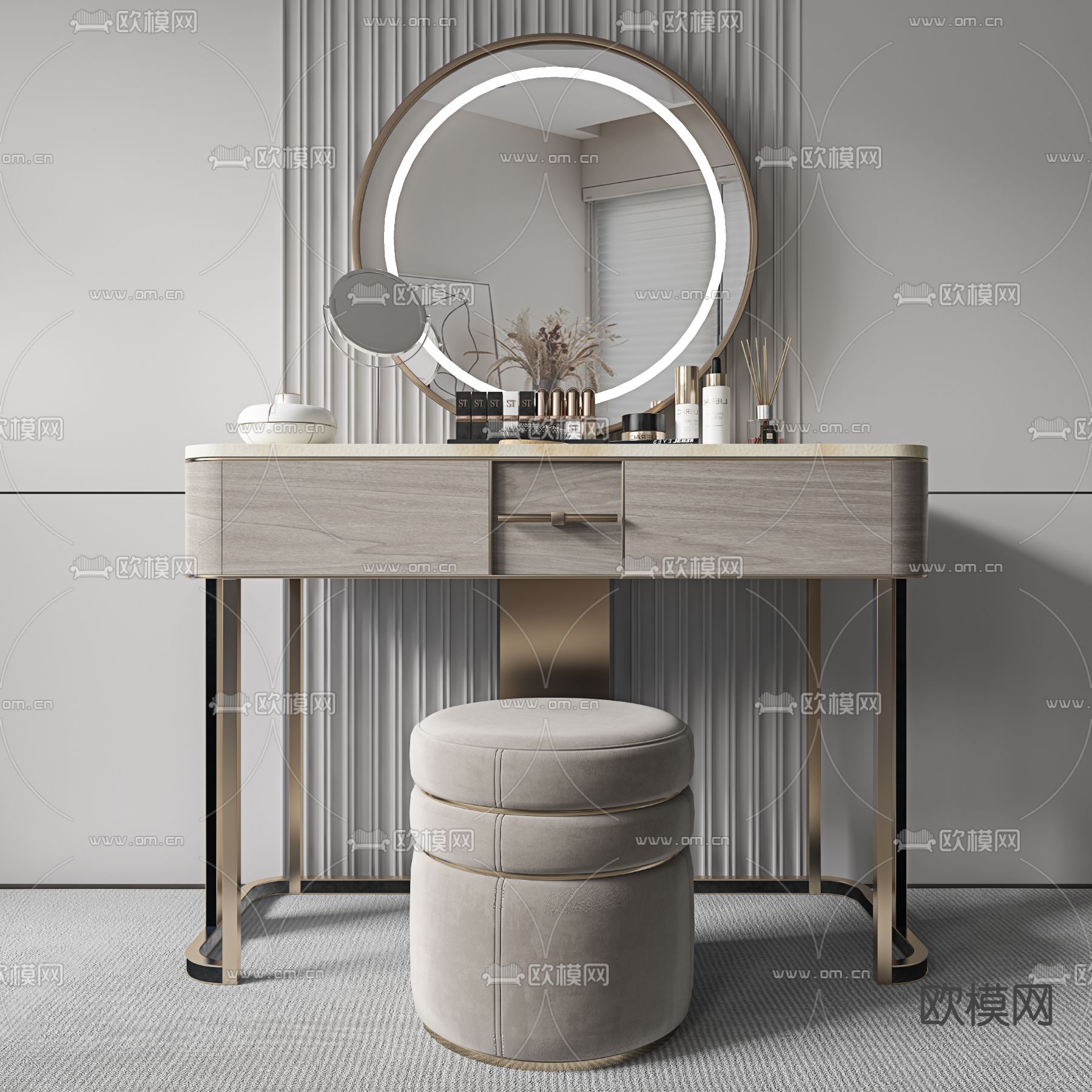 现代轻奢梳妆台3d模型