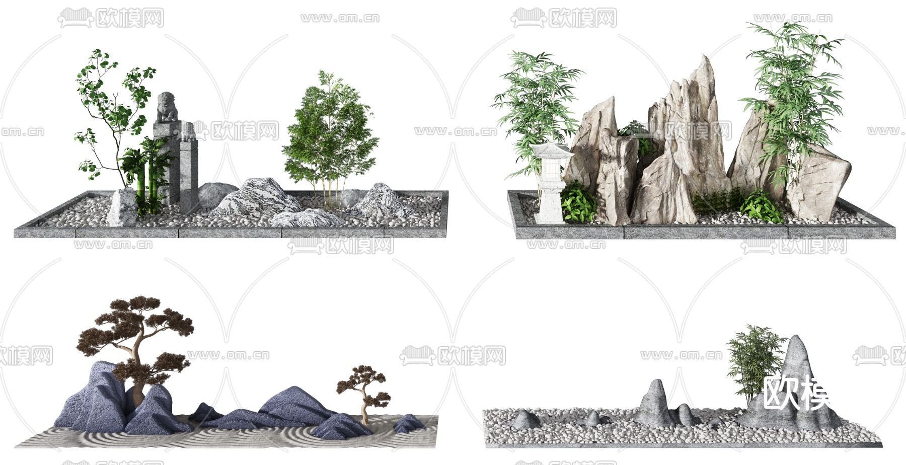 新中式假山景观小品3d模型下载