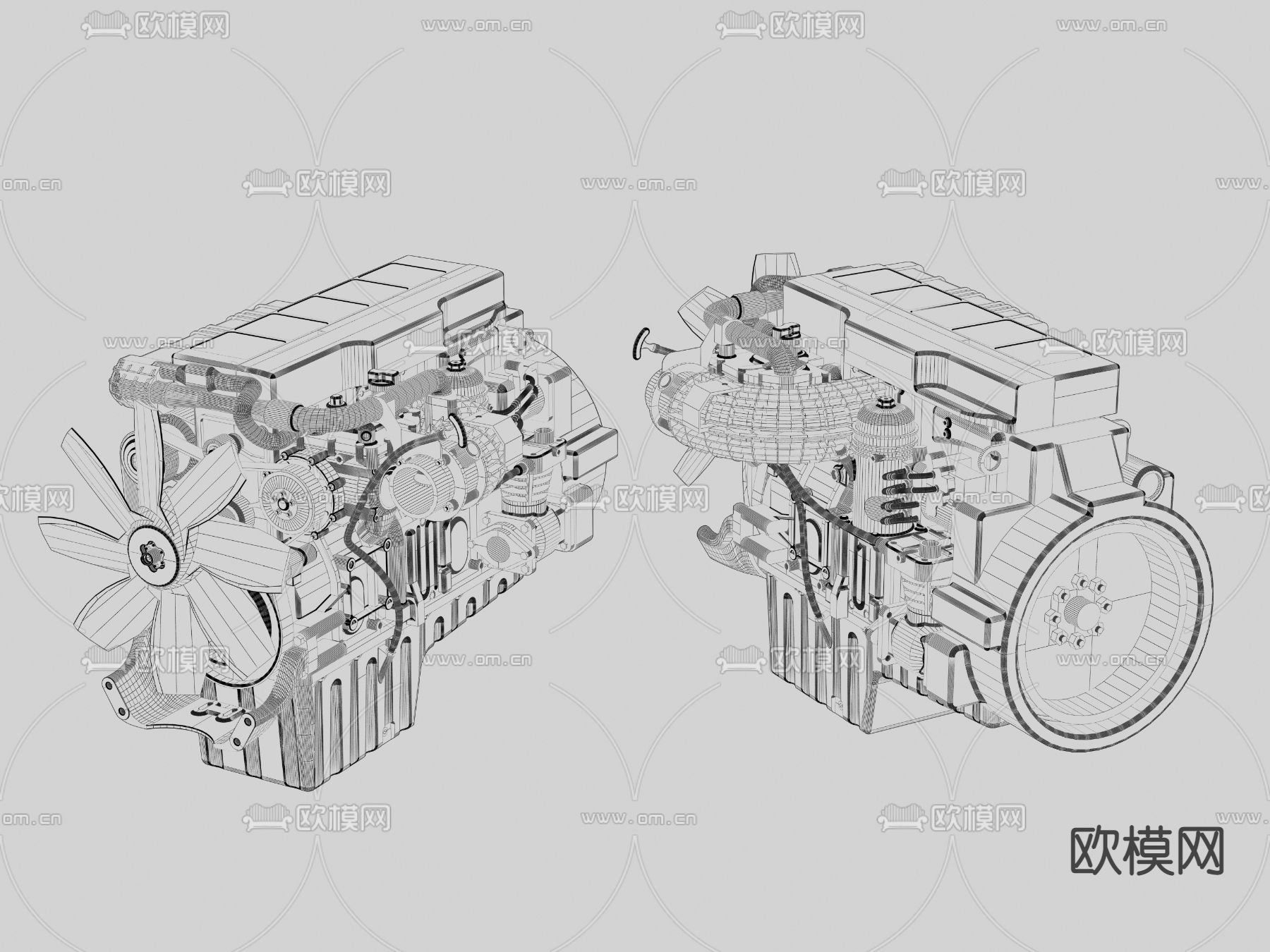 现代汽车引擎发动机3d模型