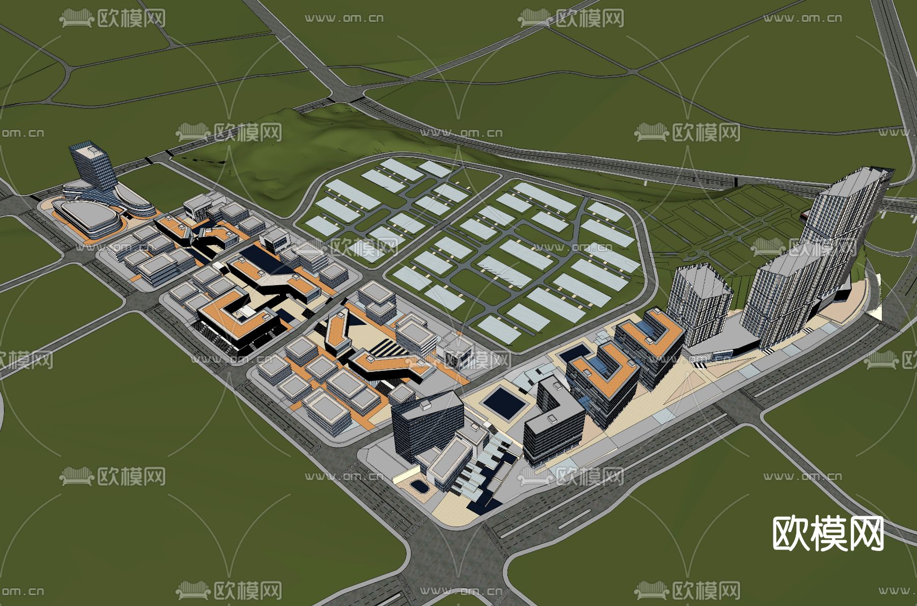 现代办公园区鸟瞰su模型下载（渲染图4）
