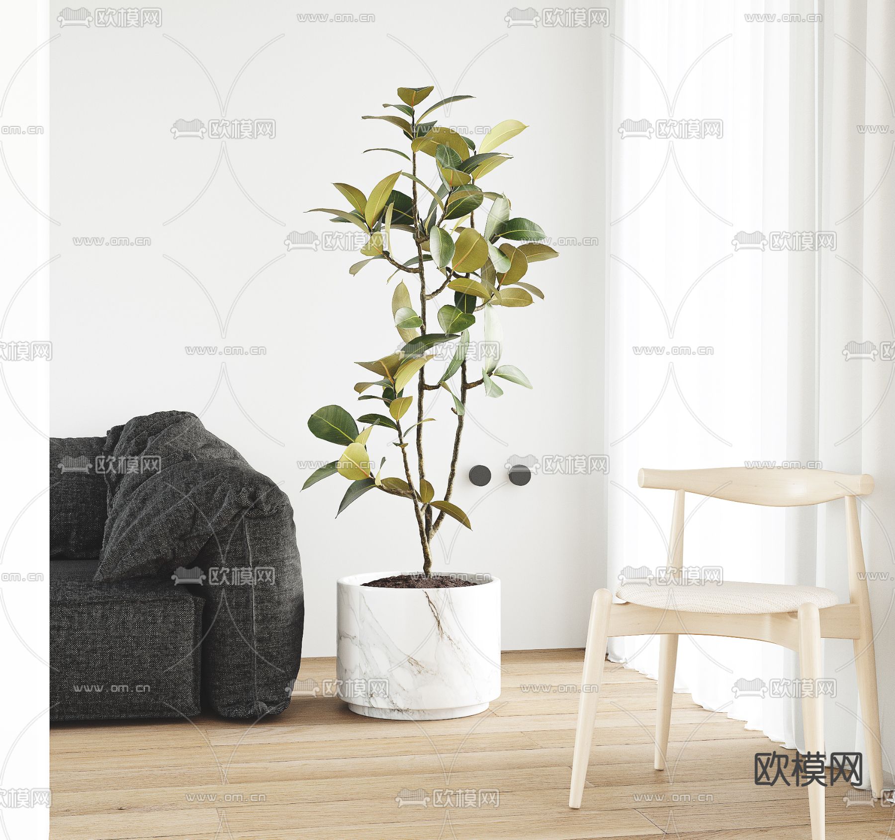 现代绿植盆栽3d模型下载