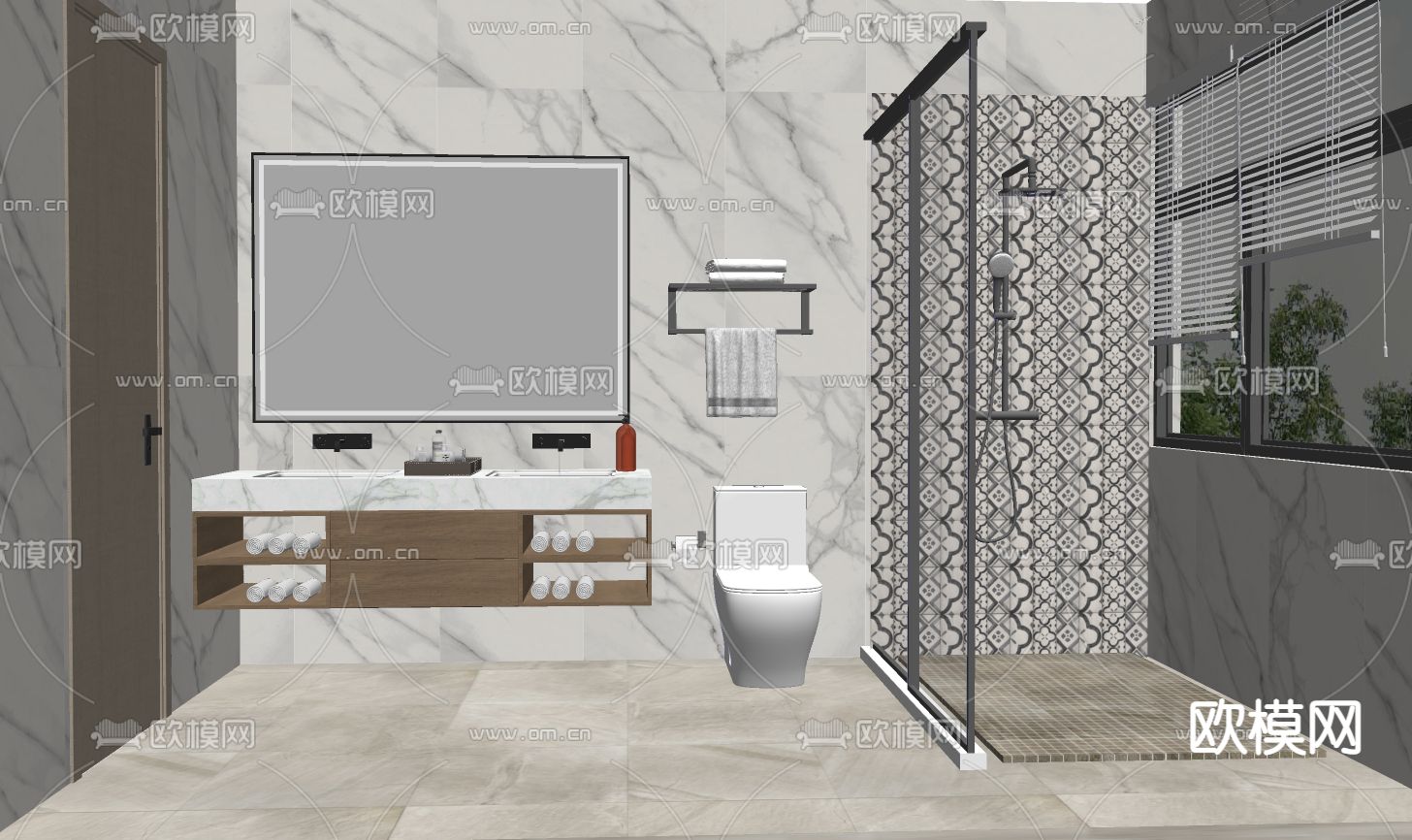 现代浴室柜架马桶su模型下载