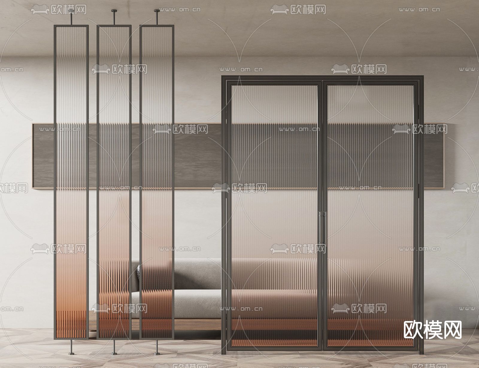 现代玻璃隔断su模型下载