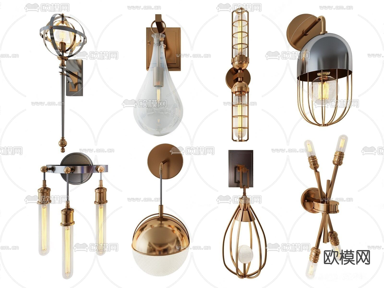 工业风金属壁灯3d模型下载