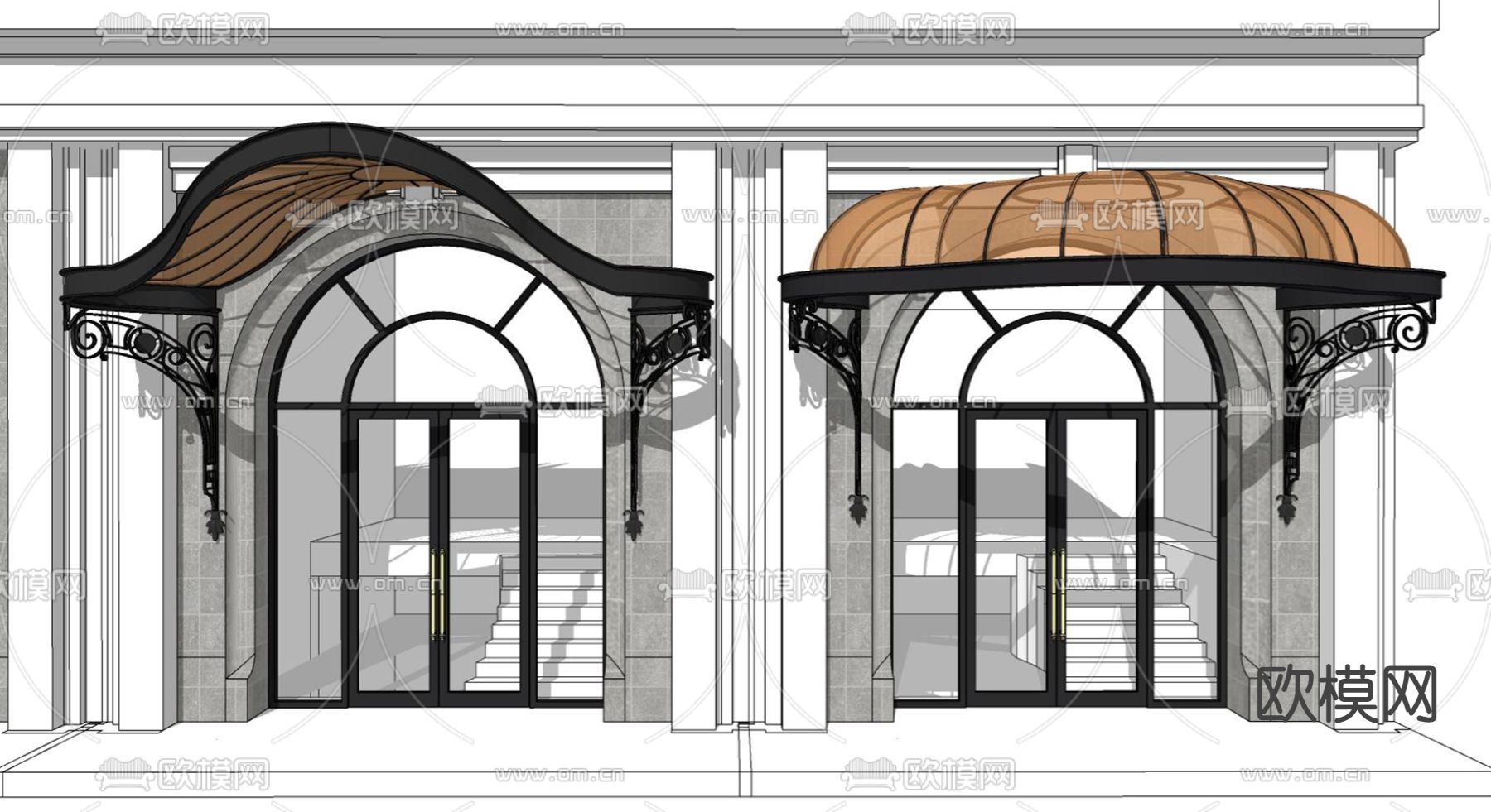 欧式门窗遮阳棚雨棚su模型下载（渲染图2）