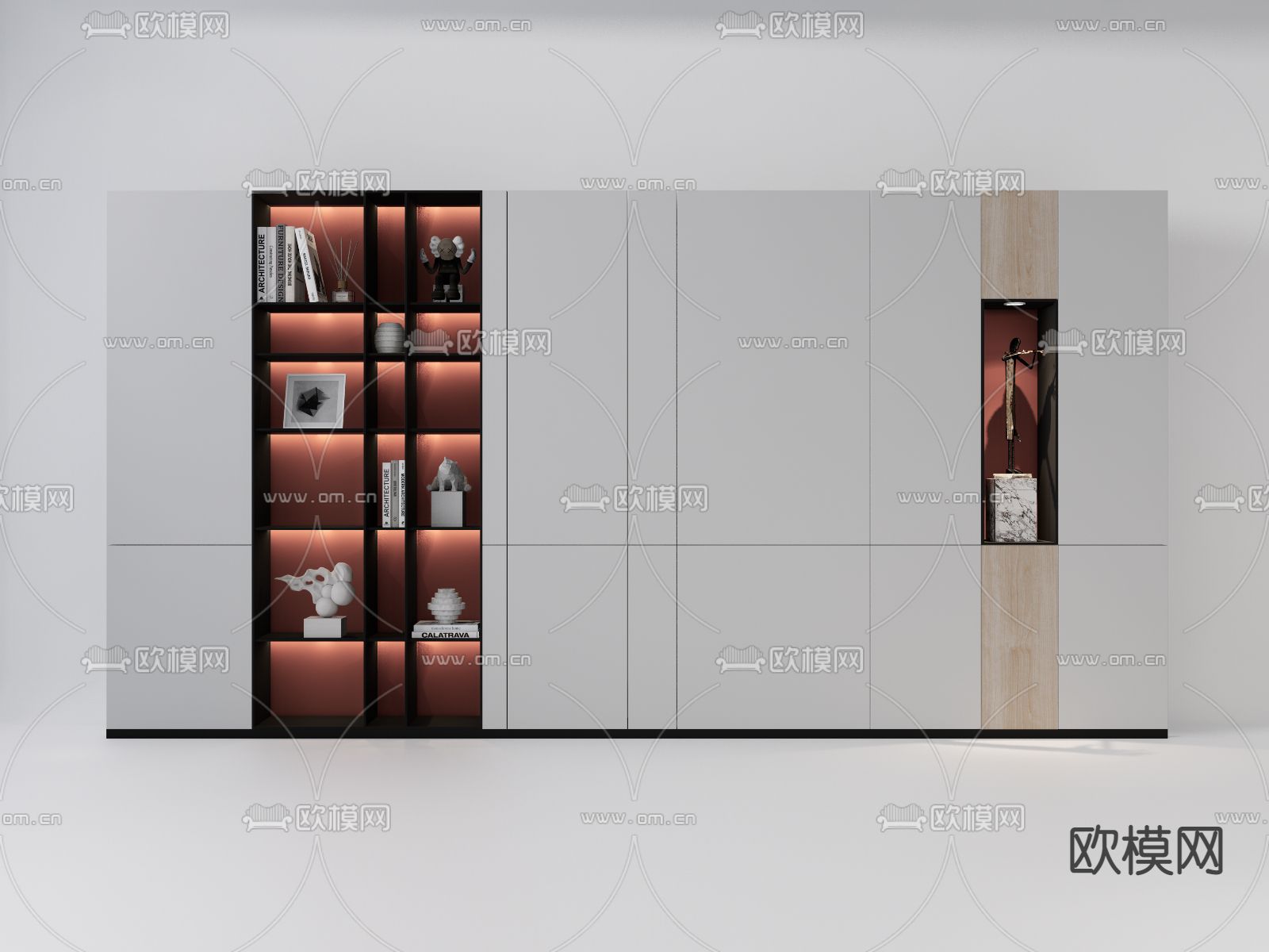 现代轻奢书柜书架su模型下载（渲染图1）