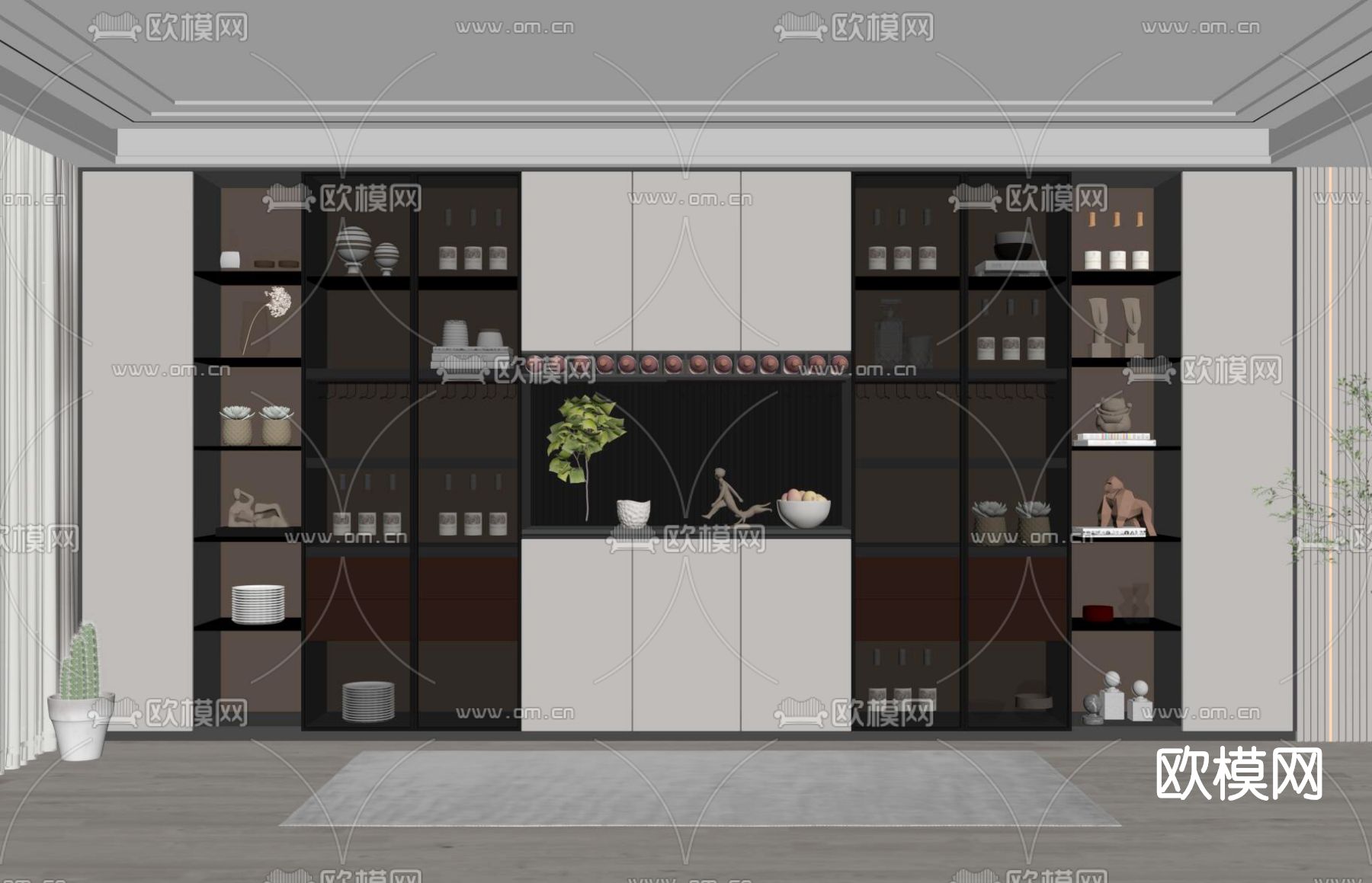 现代轻奢酒柜su模型下载（渲染图2）