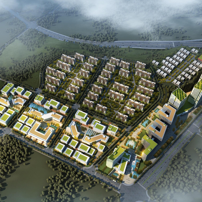  现代办公园区鸟瞰su模型 