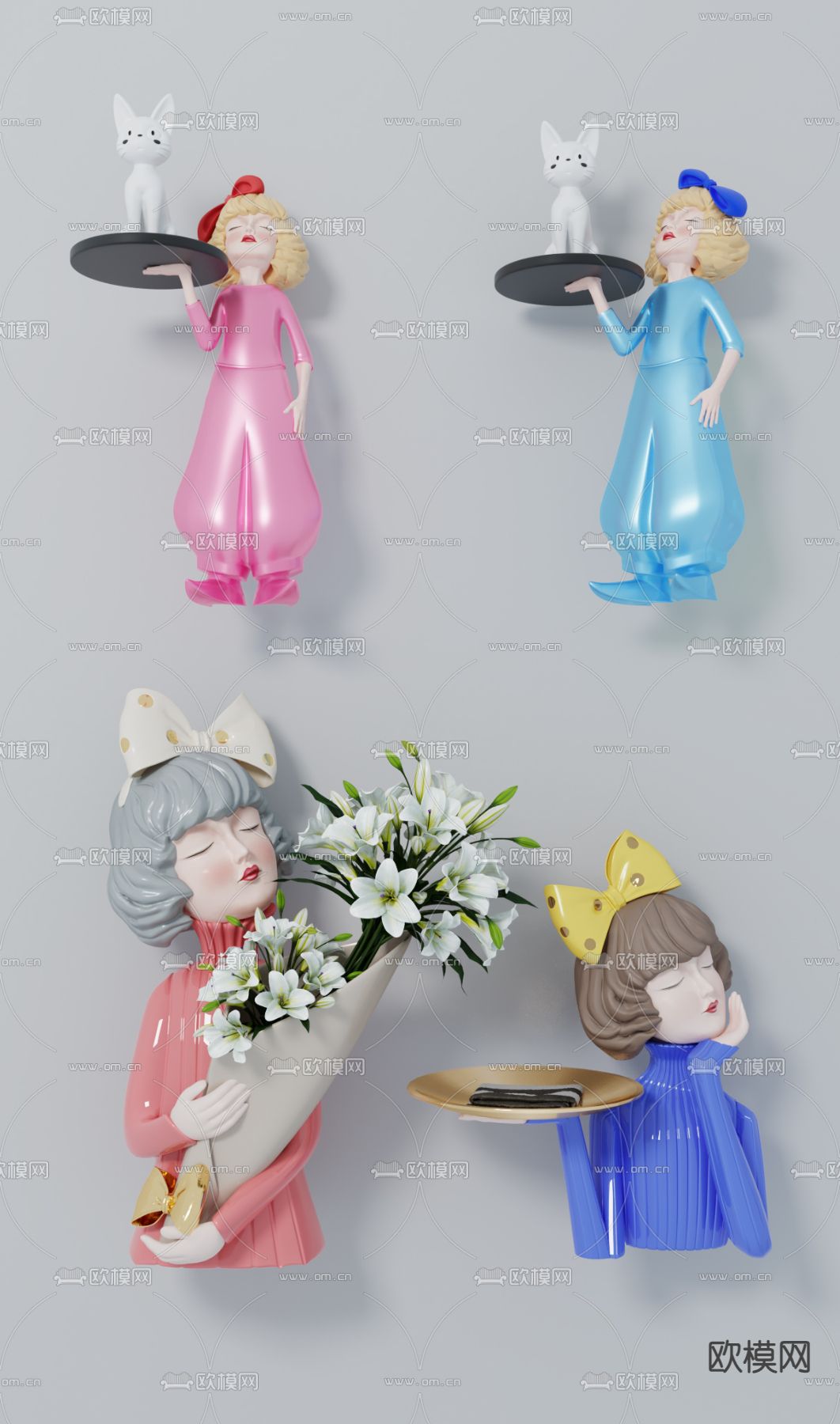 现代女孩托盘雕塑3d模型