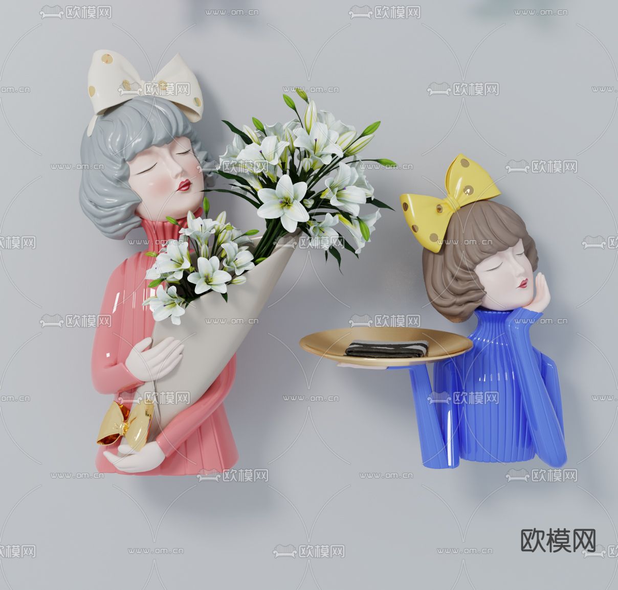 现代女孩托盘雕塑3d模型