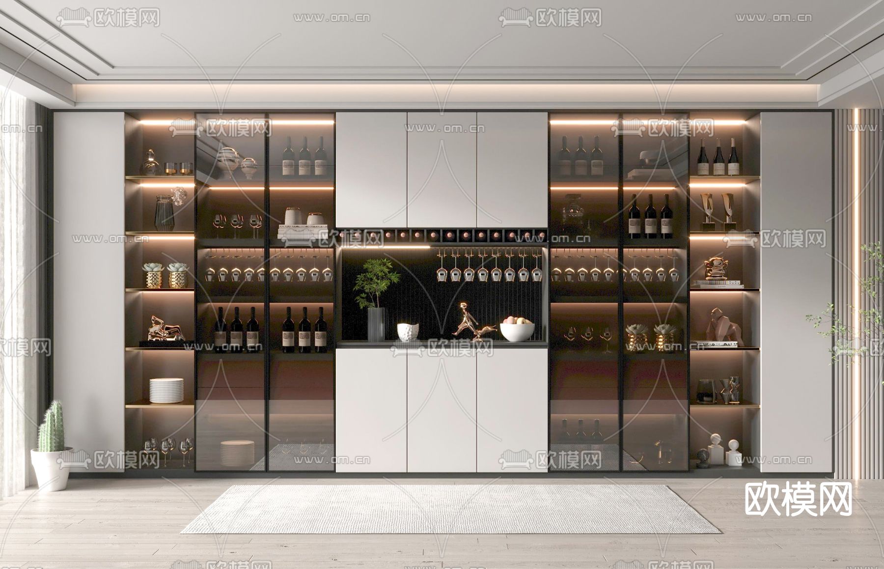 现代轻奢酒柜su模型下载（渲染图1）