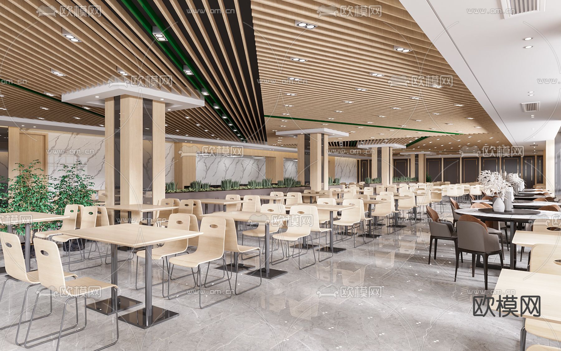现代员工食堂3d模型