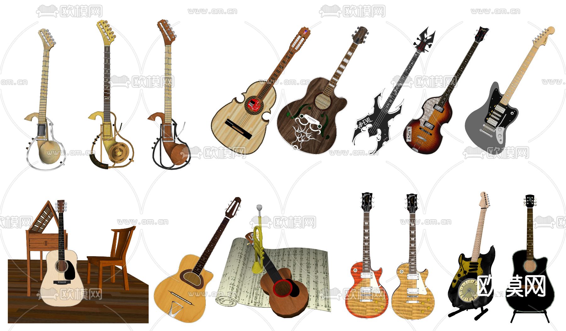 现代乐器吉他su模型下载