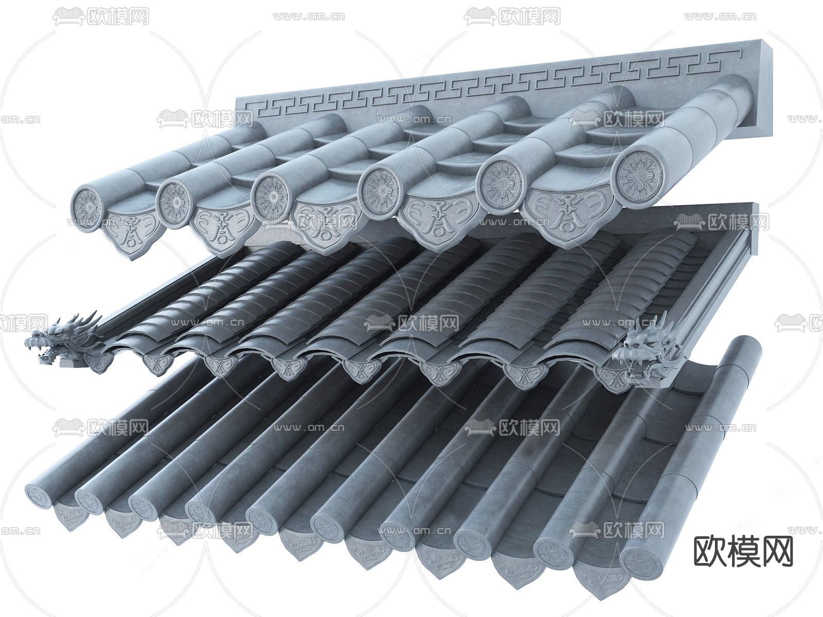 中式屋顶瓦砾su模型下载