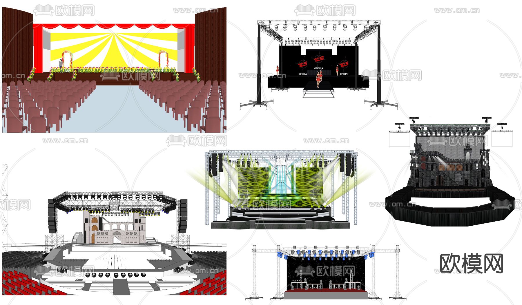 现代室外钢架灯光表演舞台su模型下载