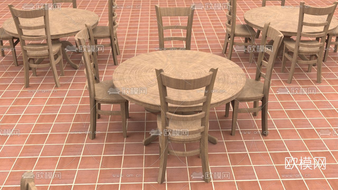 自然风木质餐桌椅免费3d模型下载