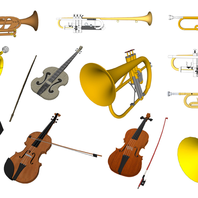  现代乐器小号小提琴su模型 