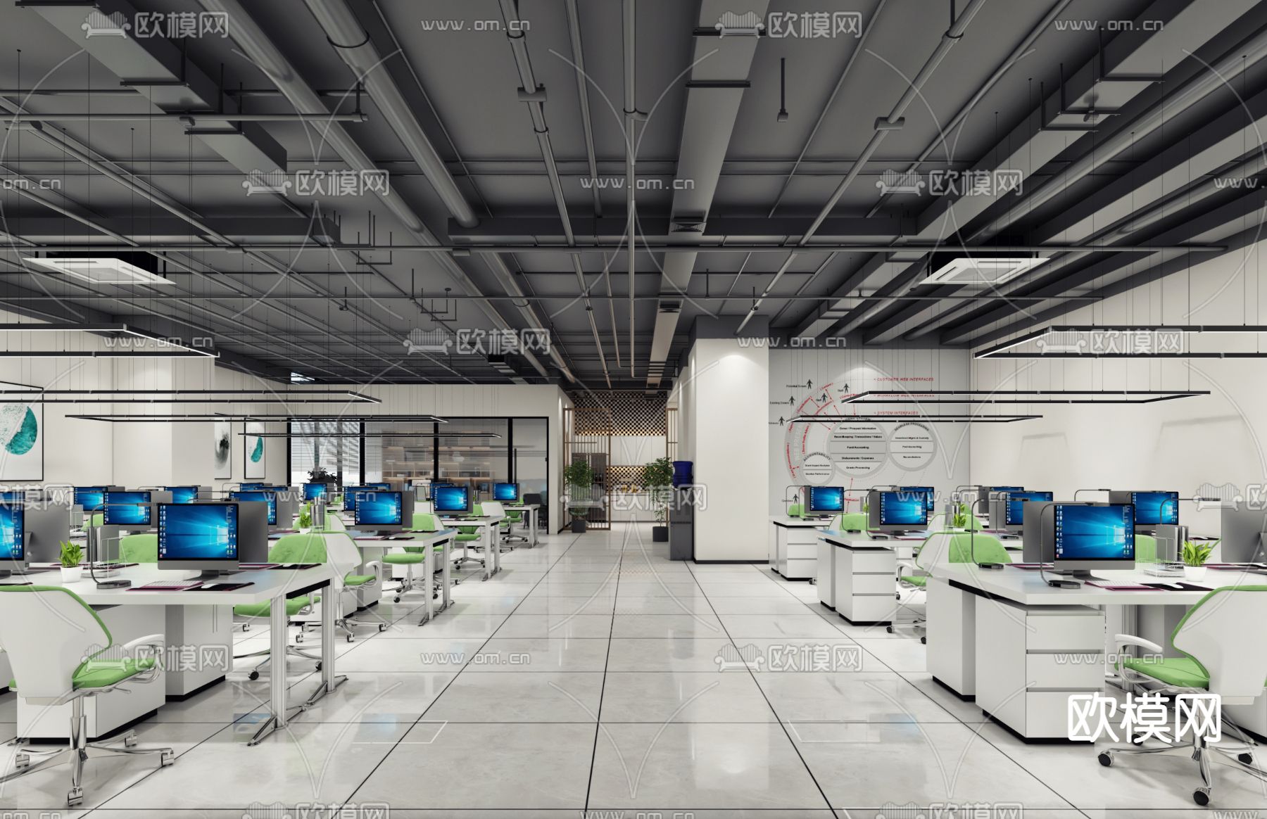 现代敞开式办公区3d模型
