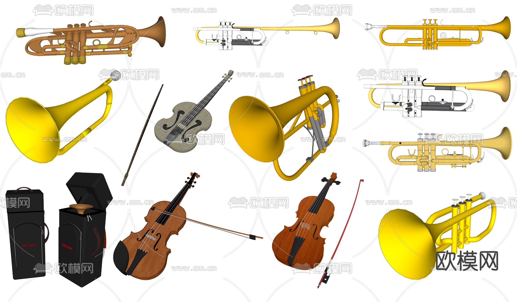 现代乐器小号小提琴su模型下载
