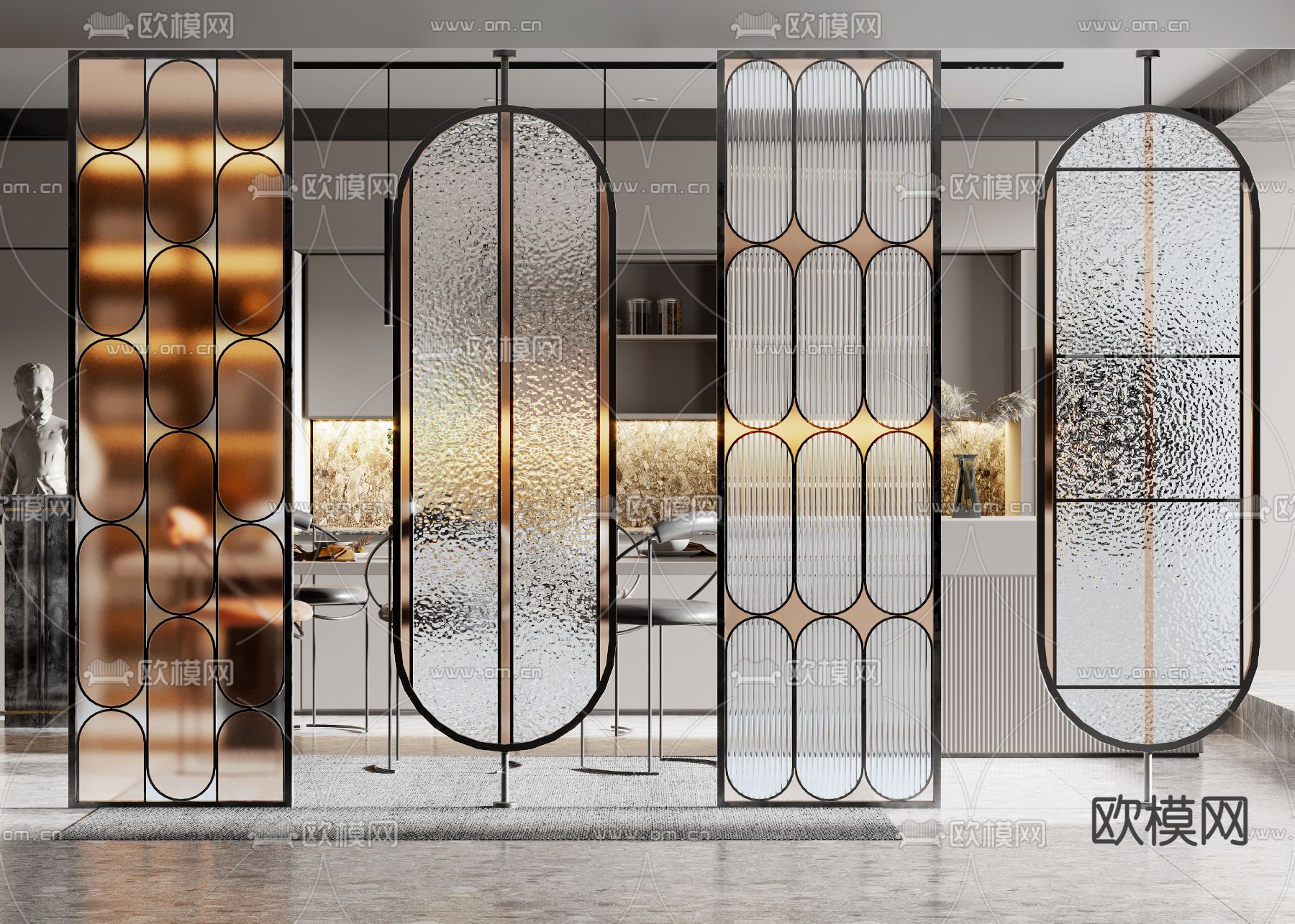 现代玻璃屏风隔断su模型下载（渲染图1）