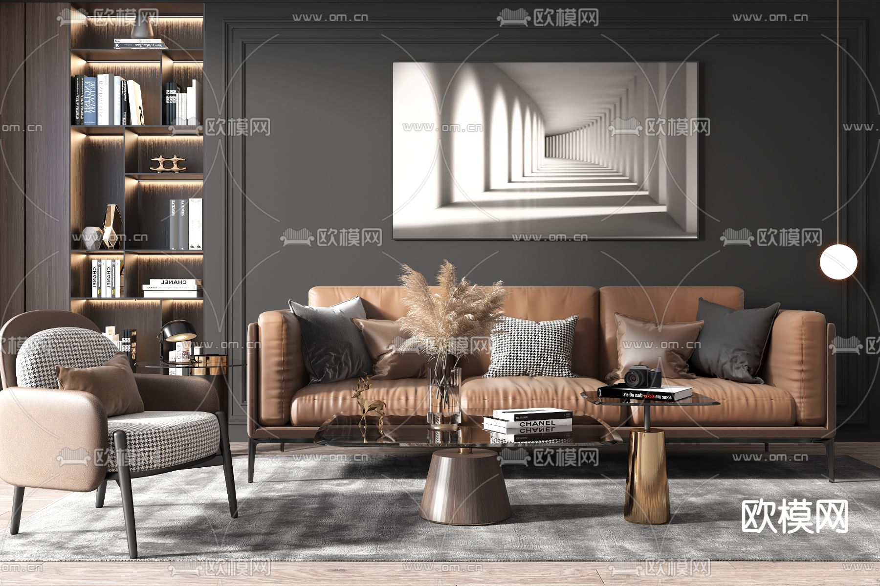 现代皮革沙发组合3d模型