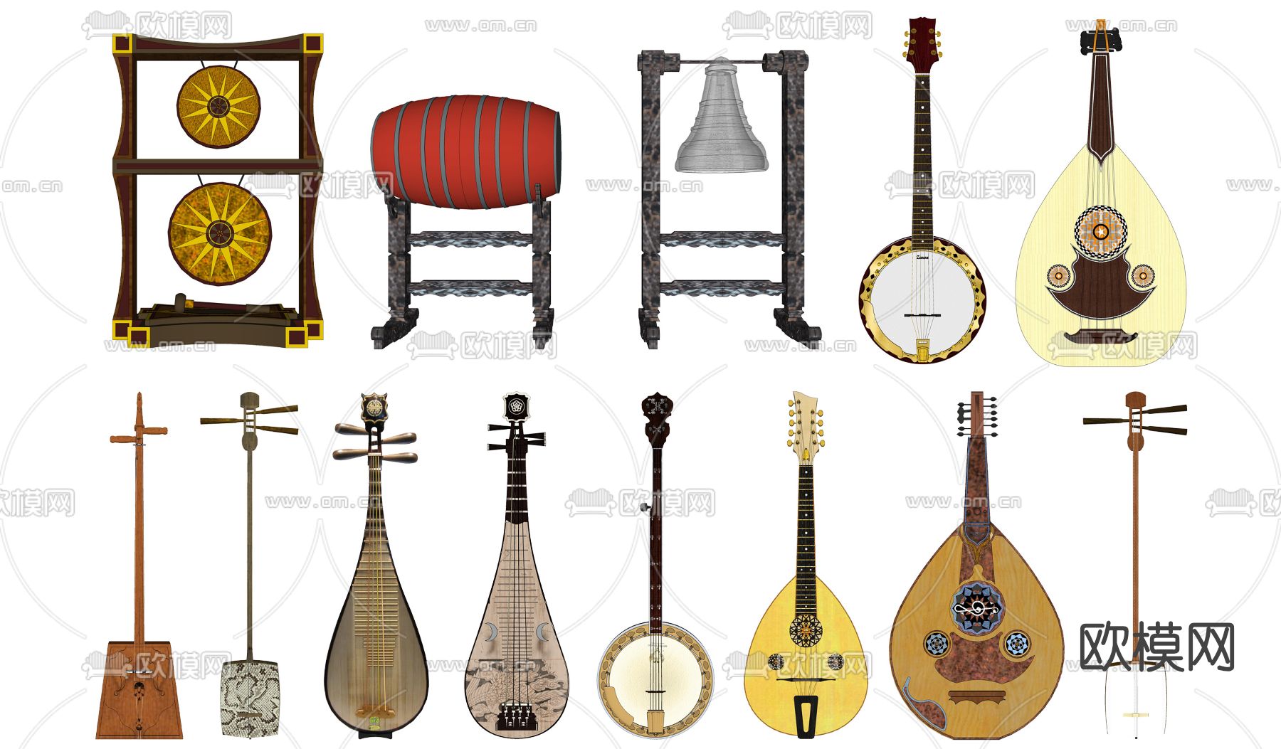 中式马头琴琵琶三弦乐器su模型下载