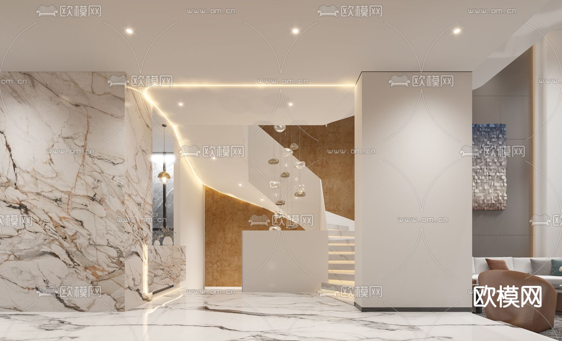 现代别墅大堂3d模型