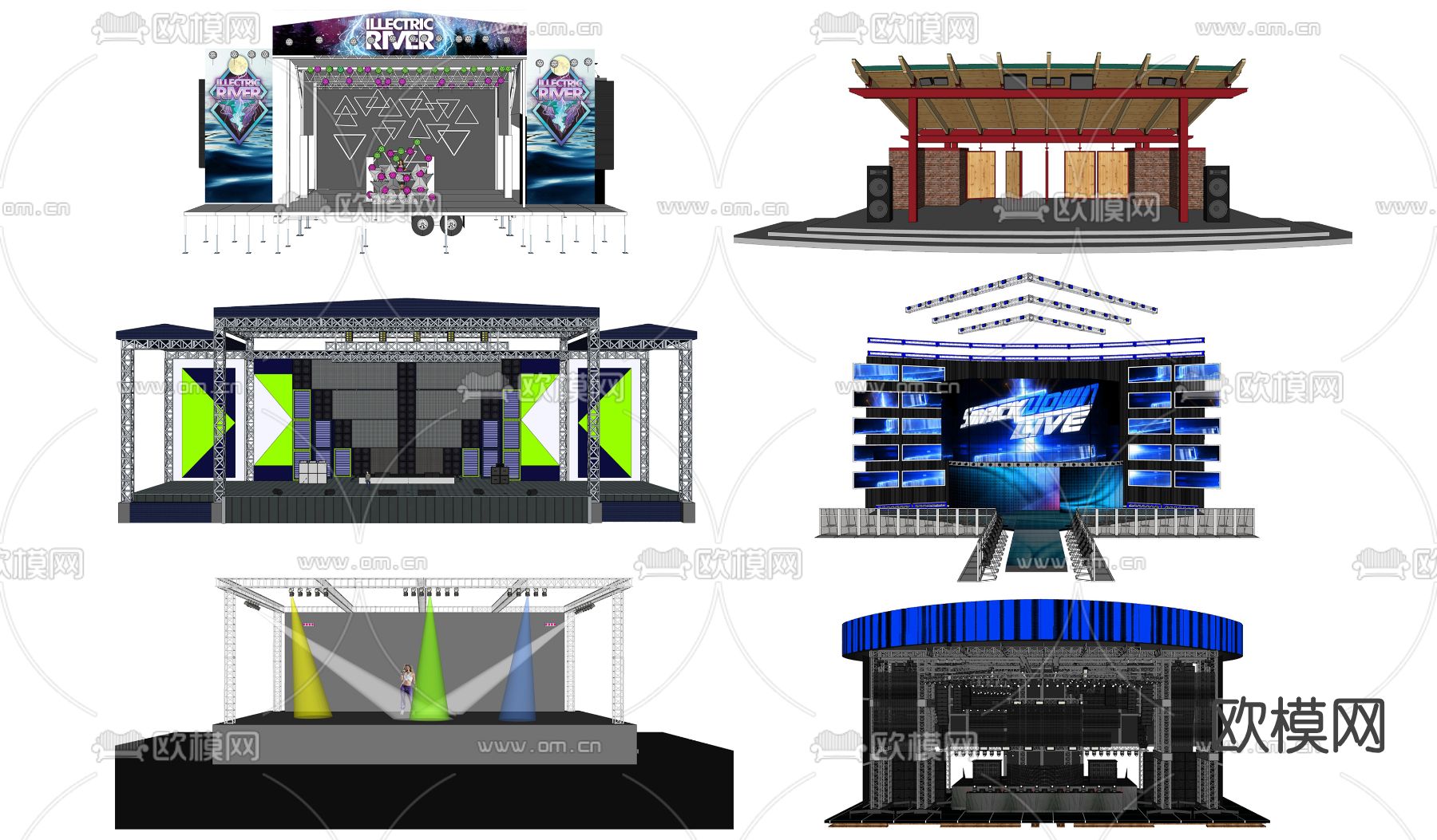 现代室外钢架灯光表演舞台su模型下载