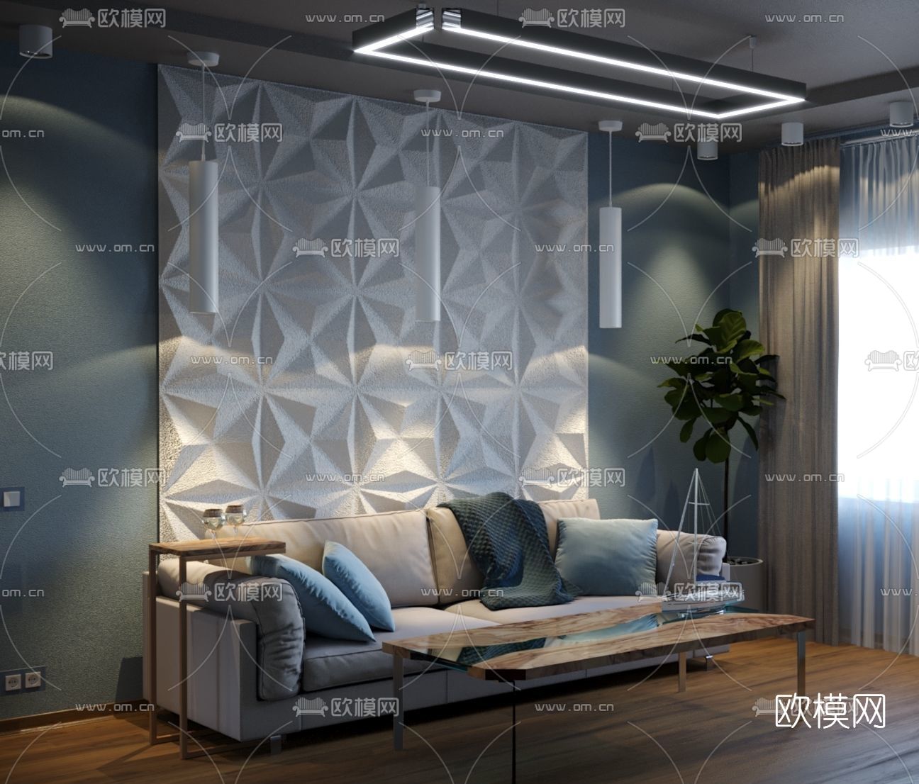 现代布艺双人沙发免费3d模型下载