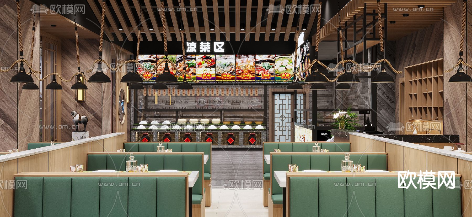 新中式烧烤店3d模型下载（渲染图2）