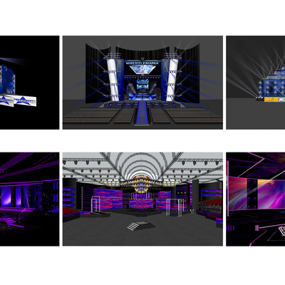  现代室外钢架灯光表演舞台su模型 
