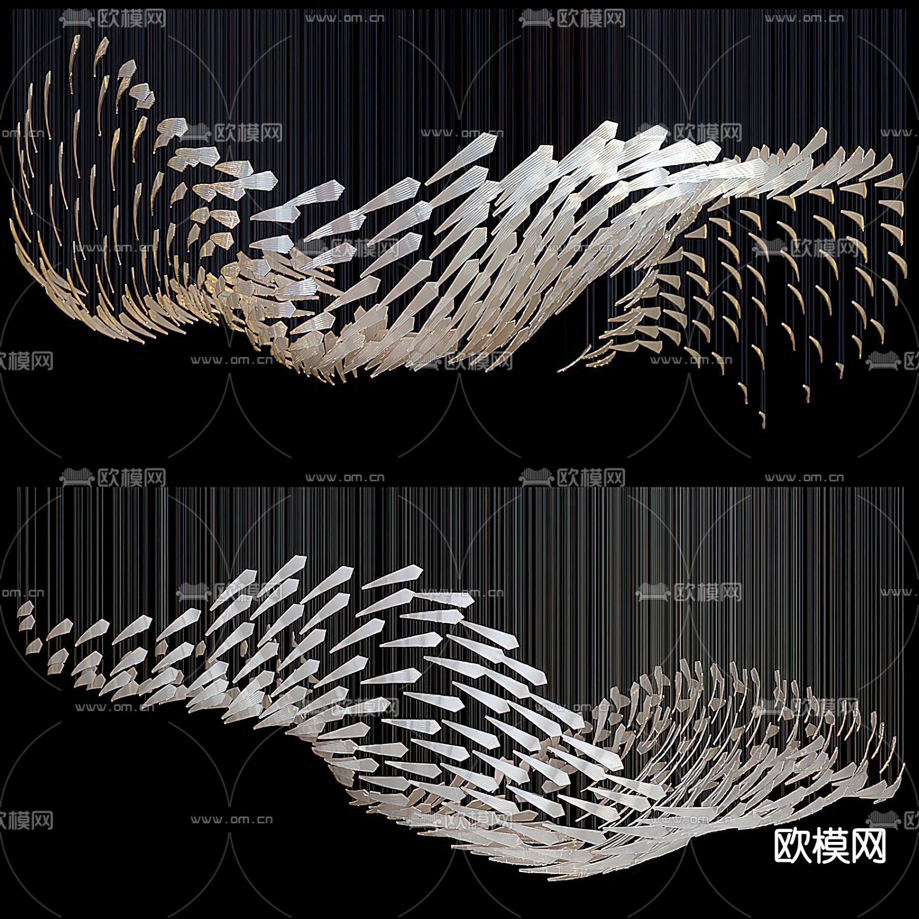 现代大型水晶装饰吊灯3d模型下载