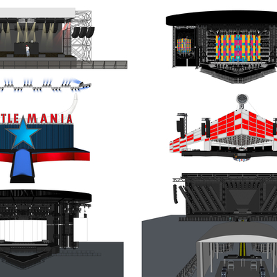  现代室外钢架灯光表演舞台su模型 